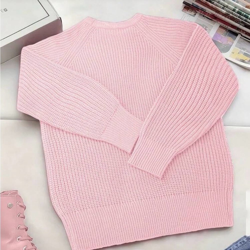 SHEIN Pastel Pink Ribbed Crewneck Sweater